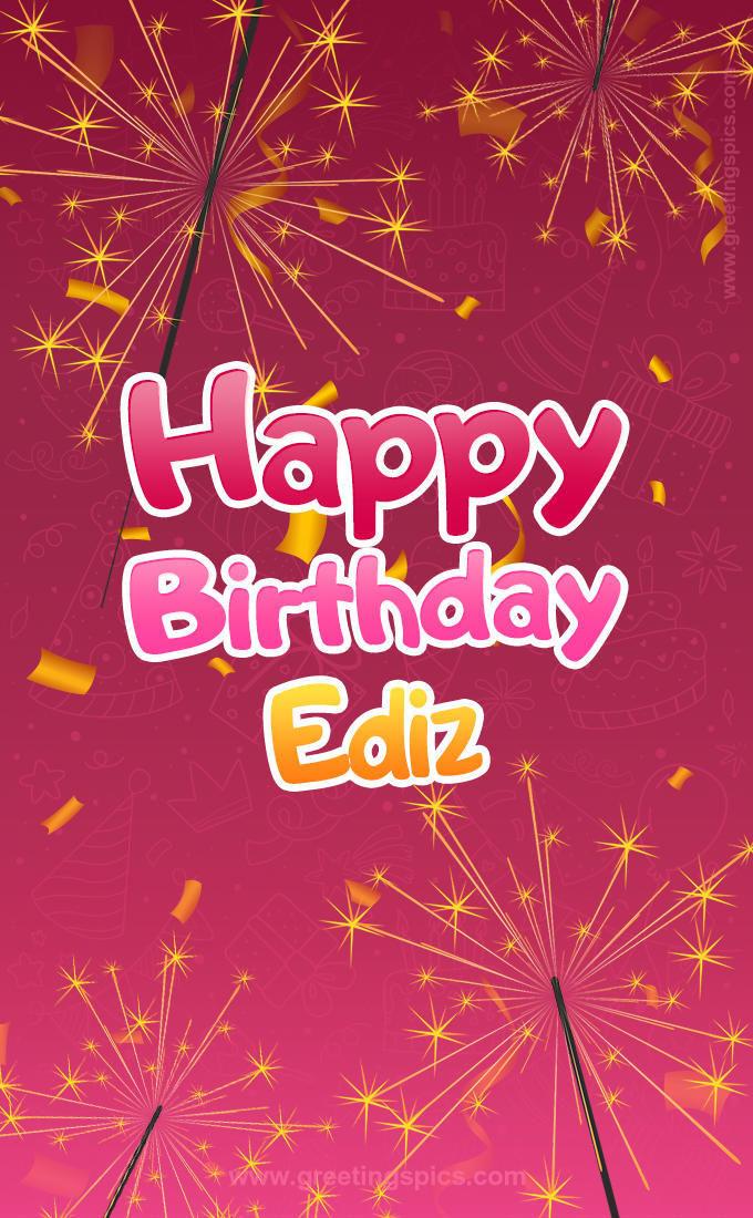 Happy Birthday Ediz Image with sparklers (tall rectangle shape picture)