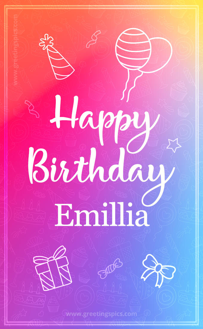 Colorful Happy Birthday Card For Emillia (tall rectangle shape picture)