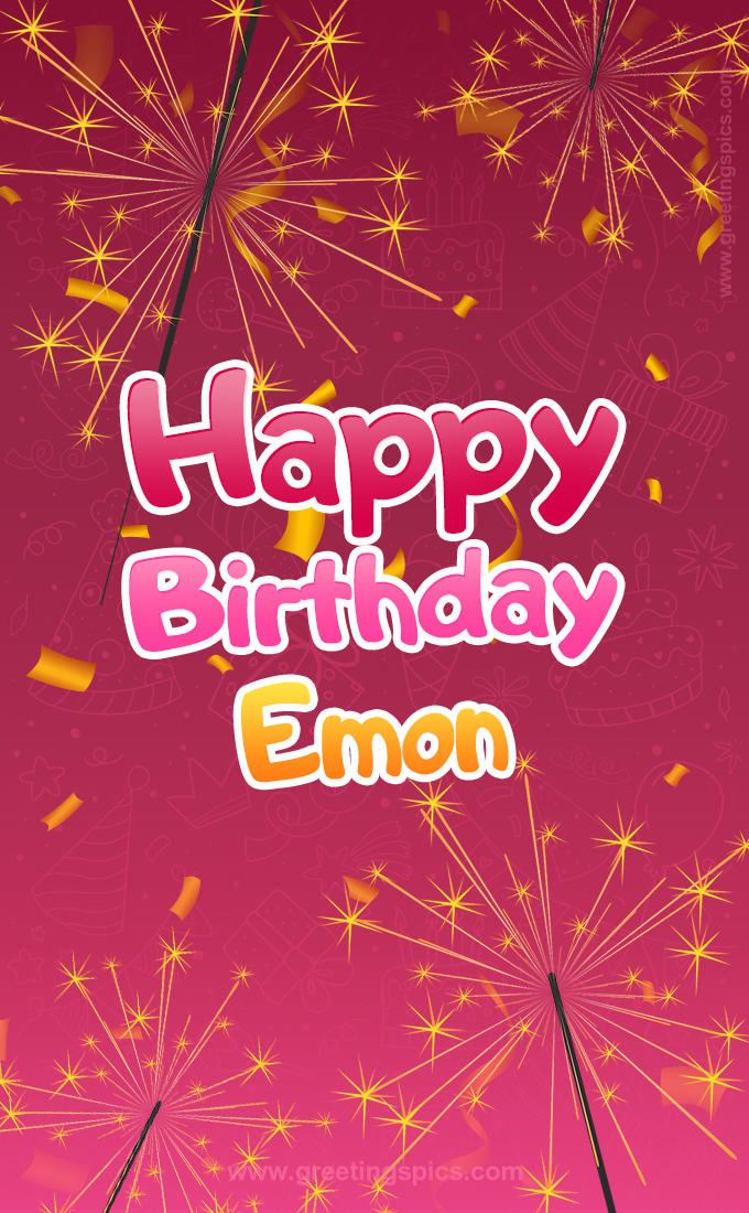 Happy Birthday Emon Image with sparklers (tall rectangle shape picture)