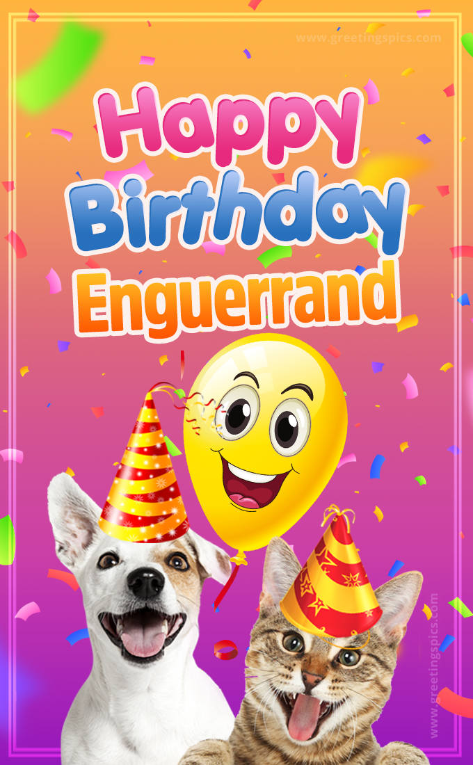 Happy Birthday Enguerrand Funny Image with cat and dog (tall rectangle shape picture)