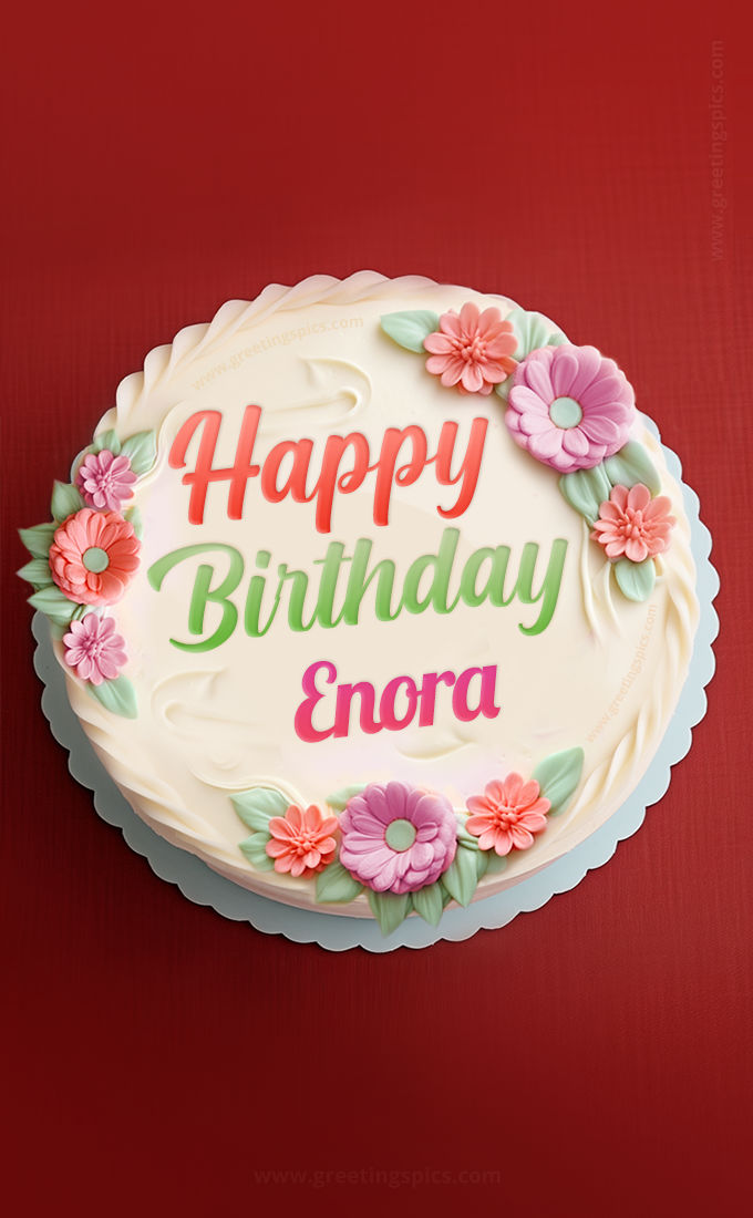 Happy Birthday Enora Cake Image With Name (tall rectangle shape picture)