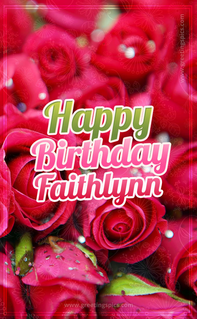 Happy Birthday Faithlynn beautiful Image with red roses (tall rectangle shape picture)