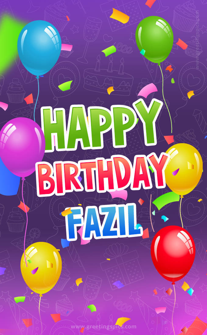 Happy Birthday Fazil Festive Greeting Card (tall rectangle shape picture)