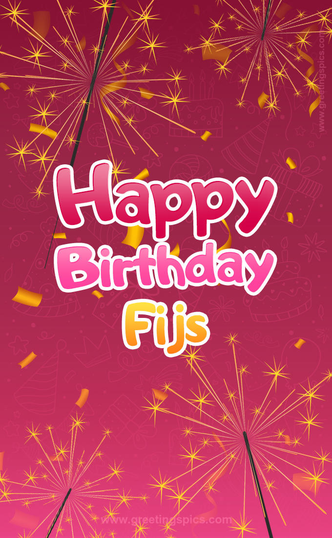 Happy Birthday Fijs Image with sparklers (tall rectangle shape picture)