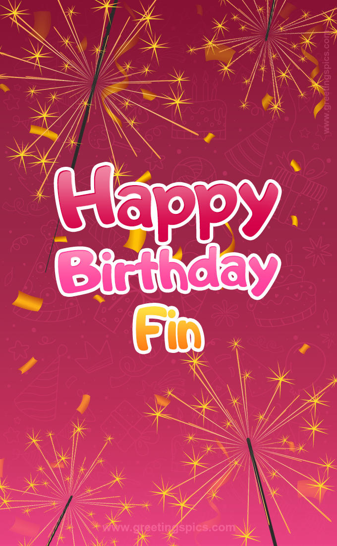 Happy Birthday Fin Image with sparklers (tall rectangle shape picture)