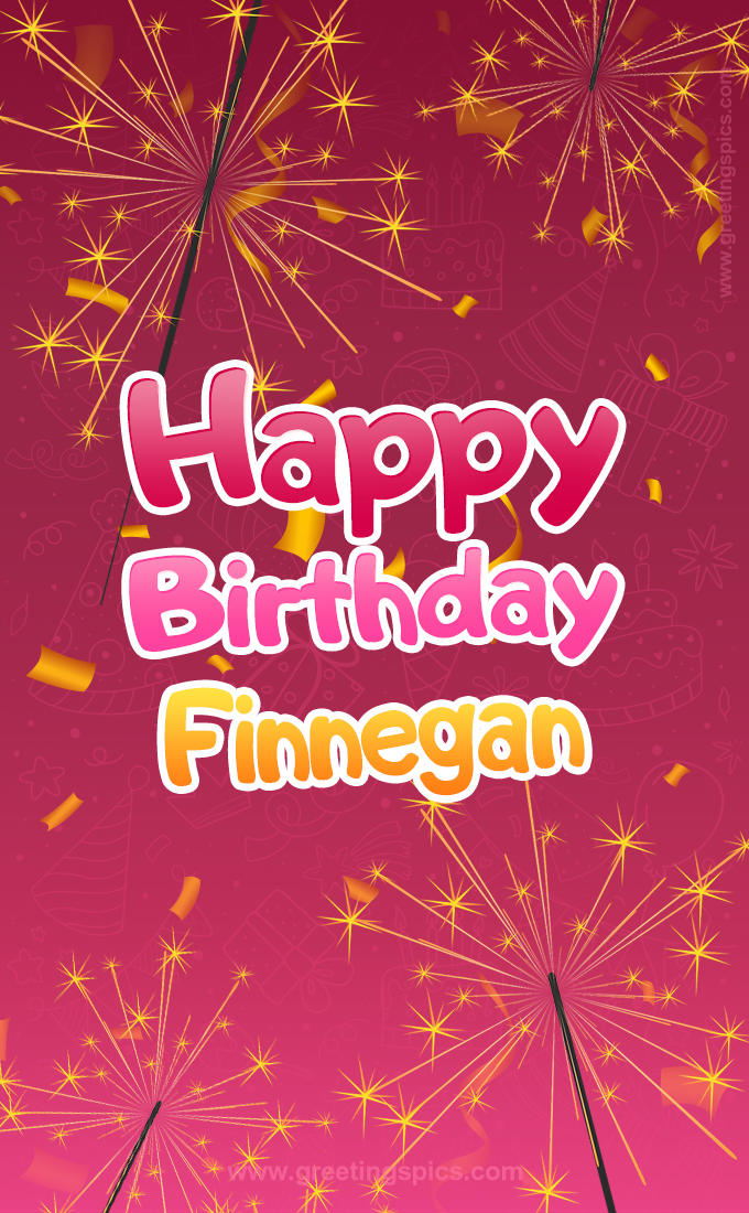 Happy Birthday Finnegan Image with sparklers (tall rectangle shape picture)