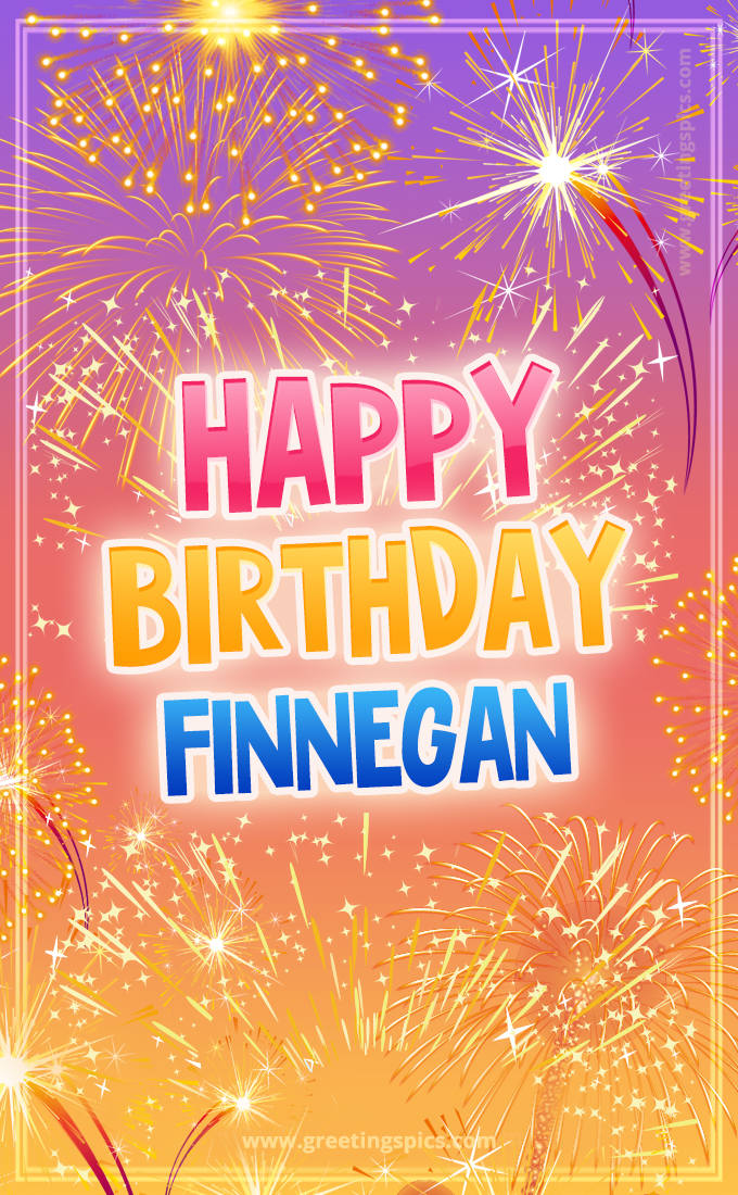 Happy Birthday Finnegan Picture with fireworks (tall rectangle shape picture)