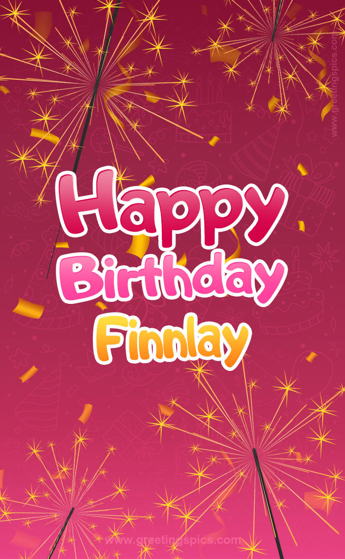 Happy Birthday Finnlay Image with sparklers (tall rectangle shape picture)