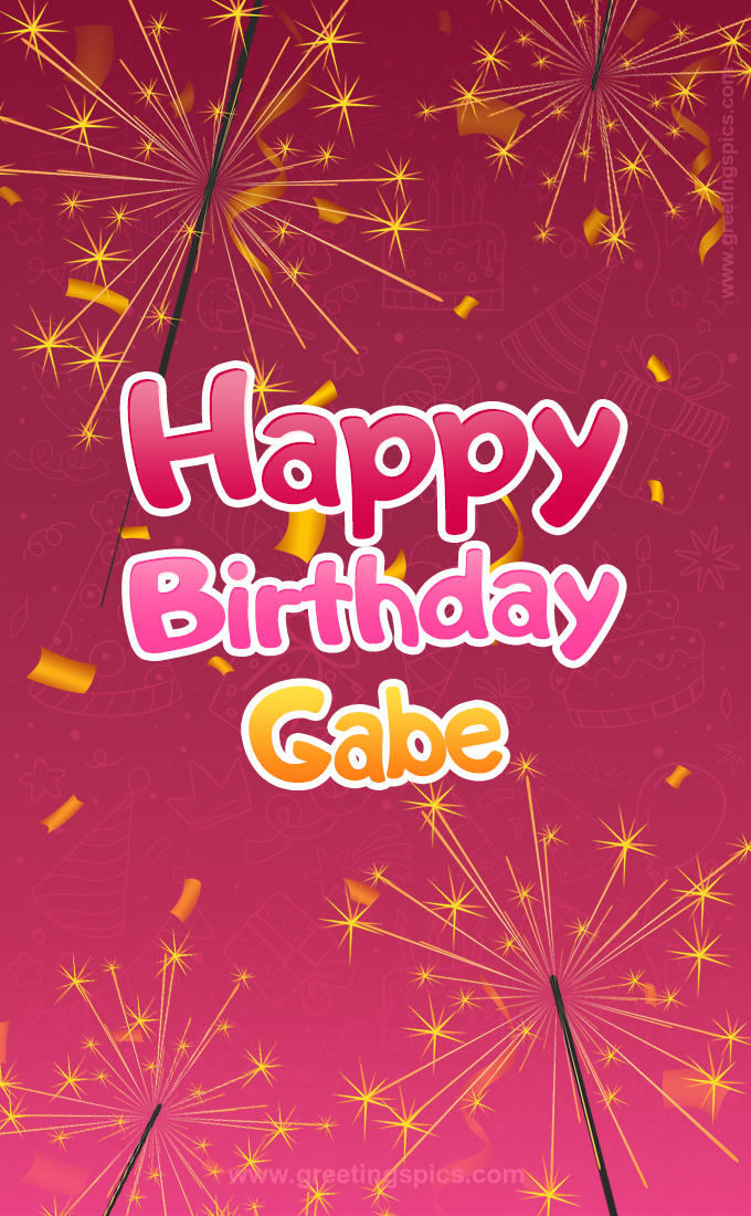 Happy Birthday Gabe Image with sparklers (tall rectangle shape picture)