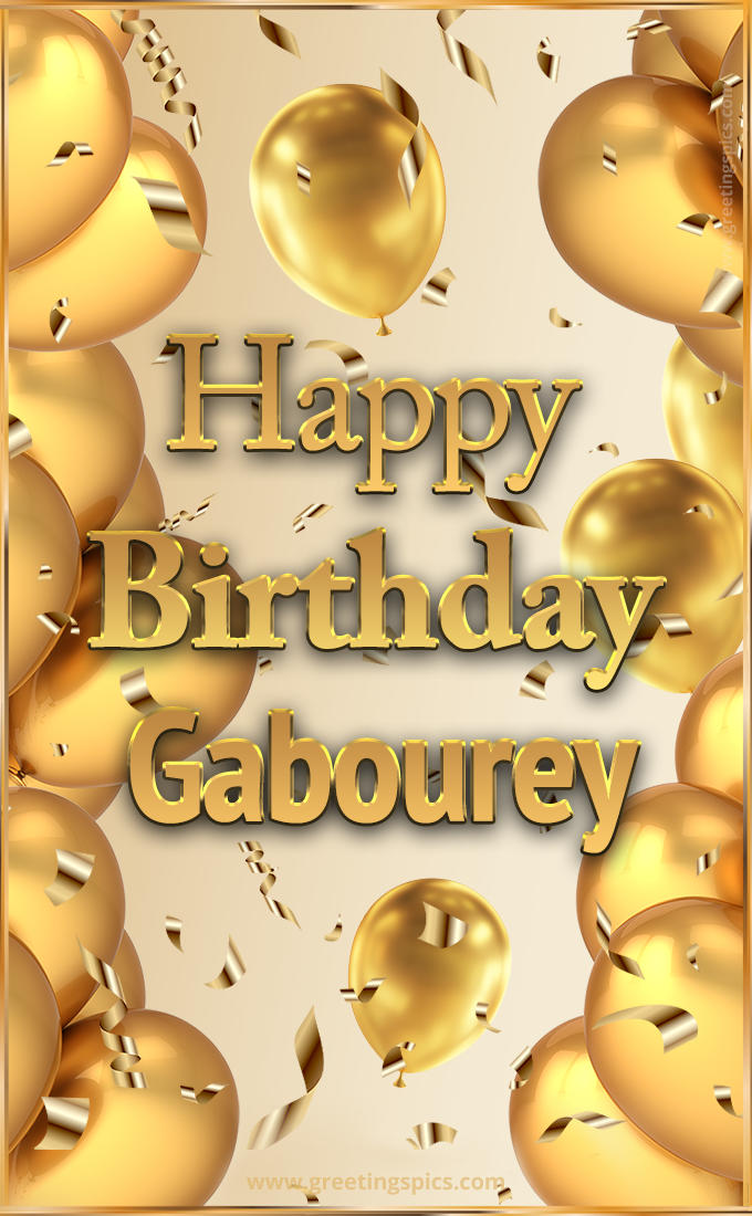 Happy Birthday Gabourey Card with golden confetti and balloons (tall rectangle shape picture)