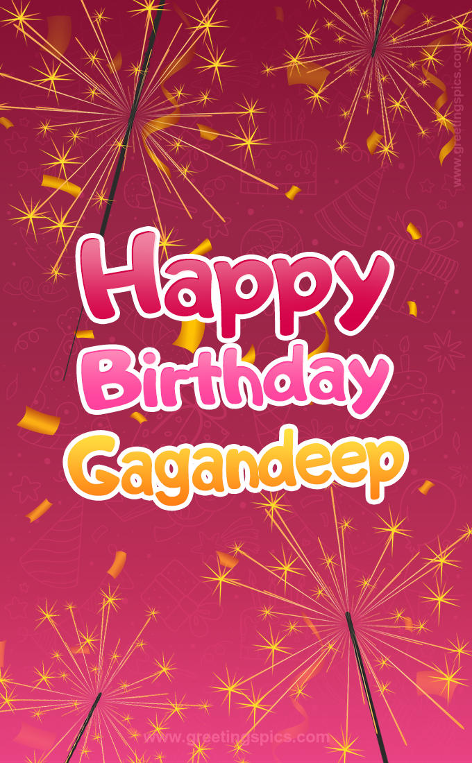 Happy Birthday Gagandeep Image with sparklers (tall rectangle shape picture)