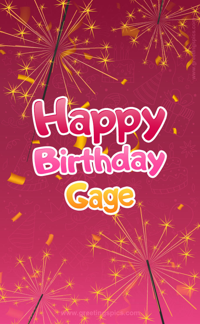 Happy Birthday Gage Image with sparklers (tall rectangle shape picture)