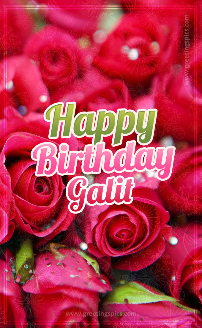 Happy Birthday Galit beautiful Image with red roses (tall rectangle shape picture)