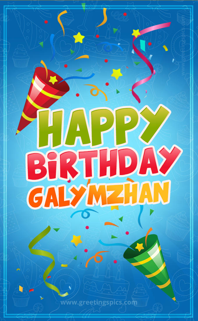 Happy Birthday Galymzhan picture with confetti and party poppers (tall rectangle shape picture)