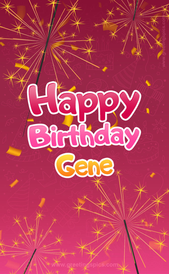 Happy Birthday Gene Image with sparklers (tall rectangle shape picture)