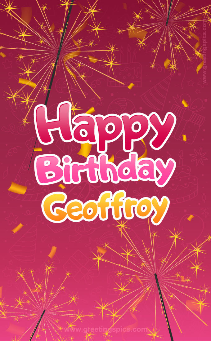 Happy Birthday Geoffroy Image with sparklers (tall rectangle shape picture)