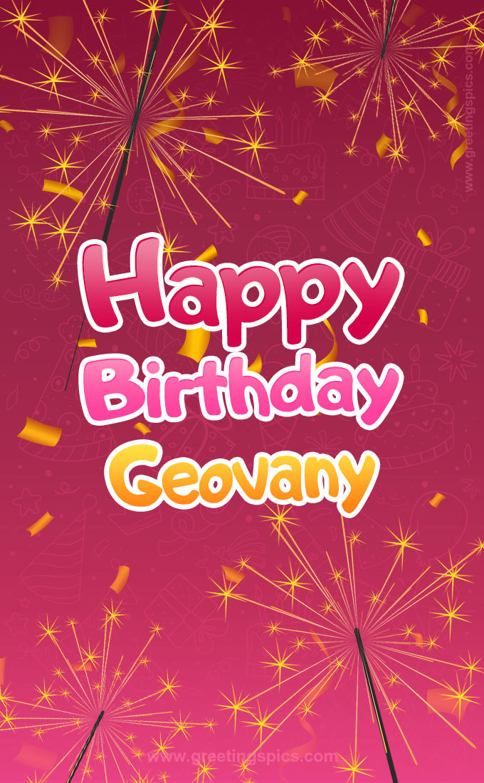 Happy Birthday Geovany Image with sparklers (tall rectangle shape picture)