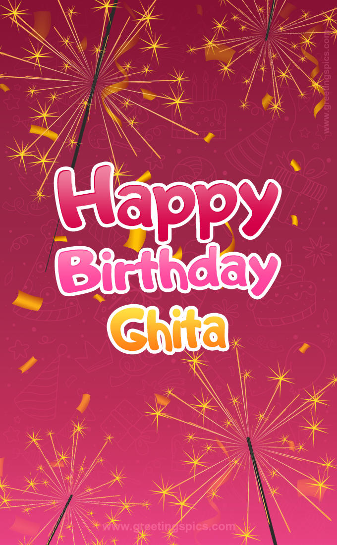 Happy Birthday Ghita Image with sparklers (tall rectangle shape picture)