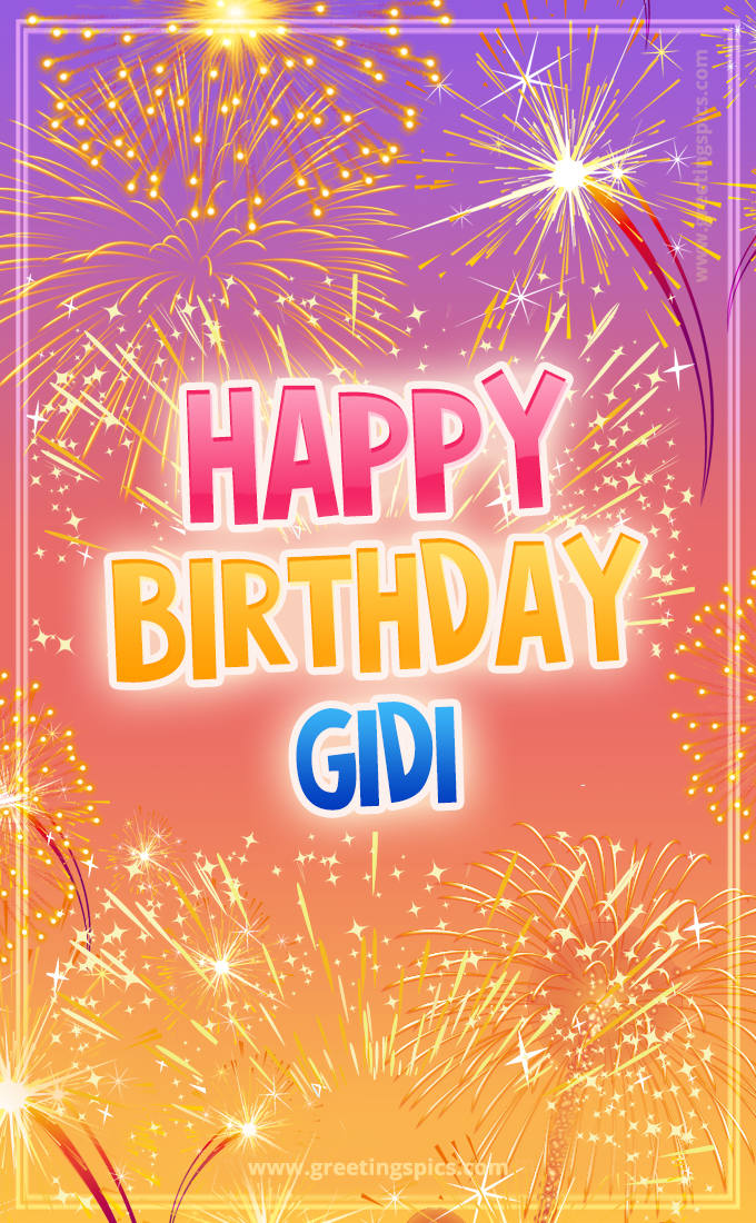 Happy Birthday Gidi Picture with fireworks (tall rectangle shape picture)