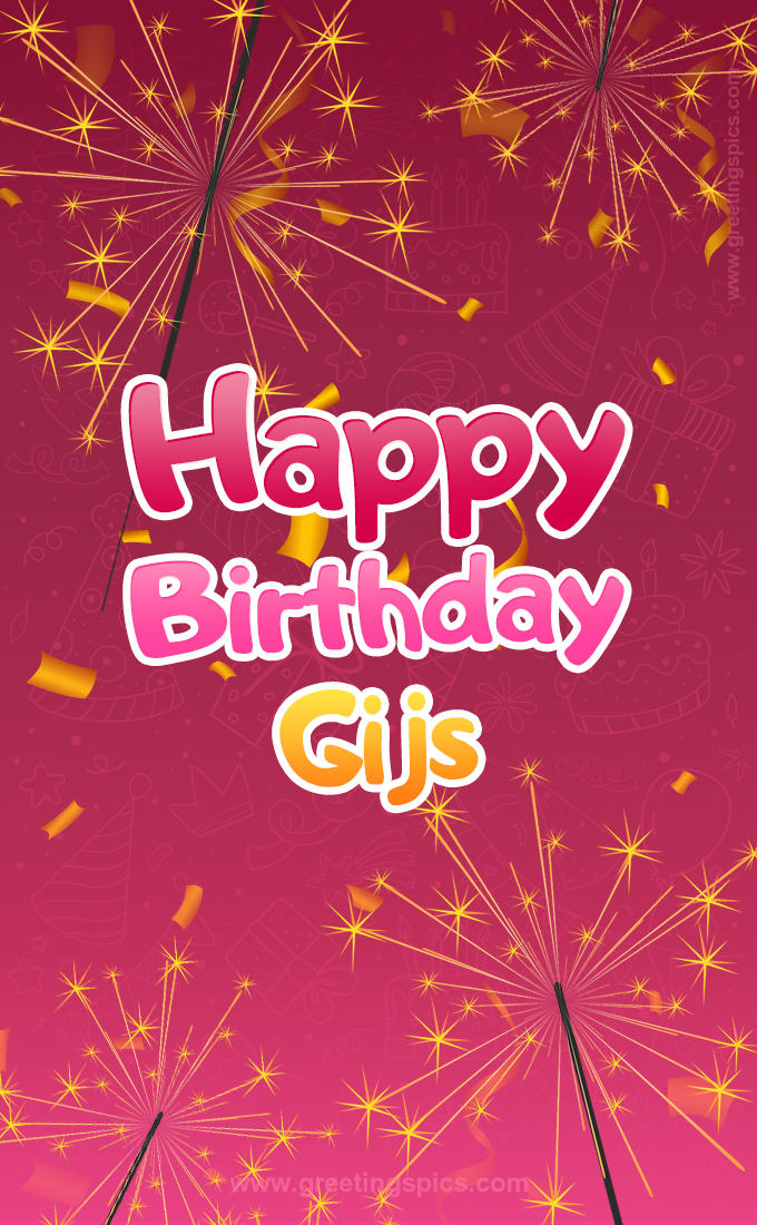 Happy Birthday Gijs Image with sparklers (tall rectangle shape picture)