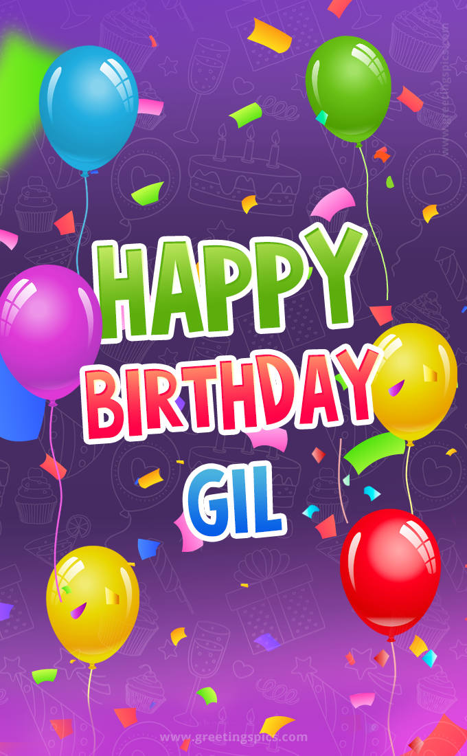 Happy Birthday Gil Festive Greeting Card (tall rectangle shape picture)