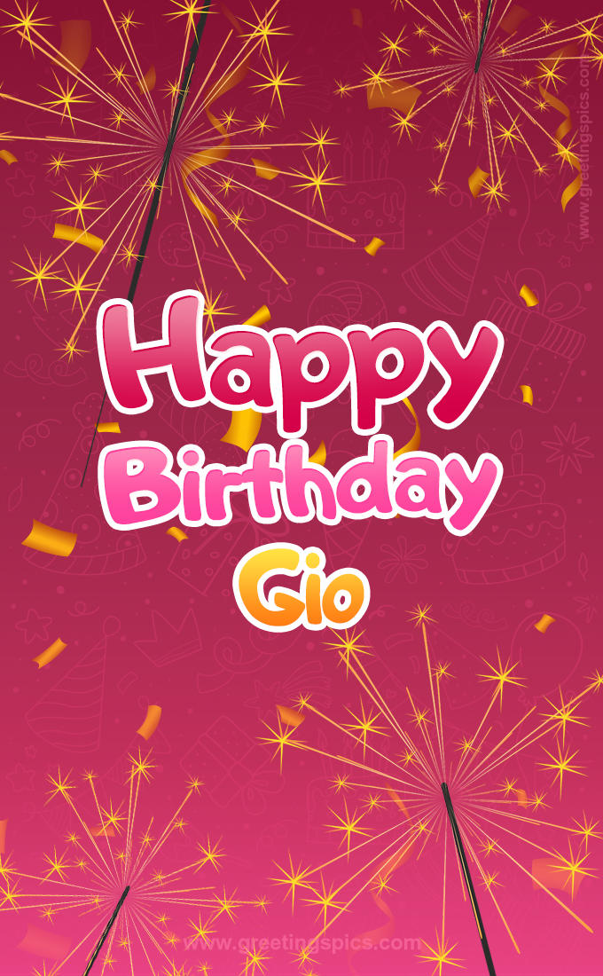 Happy Birthday Gio Image with sparklers (tall rectangle shape picture)