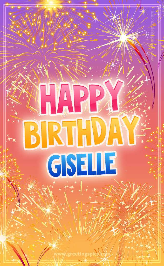 Happy Birthday Giselle Picture with fireworks (tall rectangle shape picture)