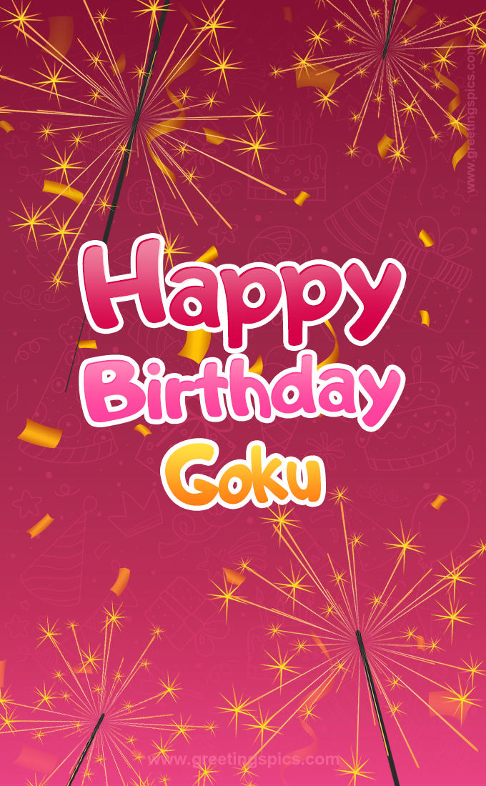 Happy Birthday Goku Image with sparklers (tall rectangle shape picture)