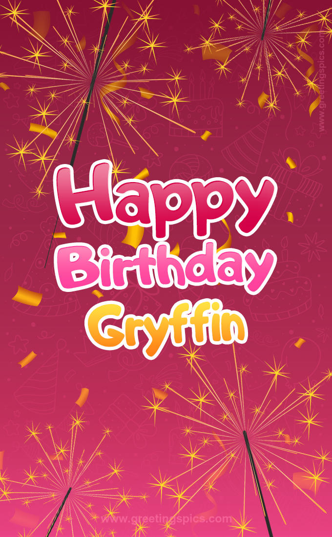 Happy Birthday Gryffin Image with sparklers (tall rectangle shape picture)