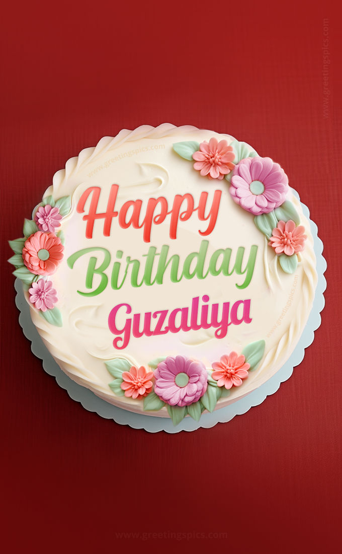 Happy Birthday Guzaliya Cake Image With Name (tall rectangle shape picture)