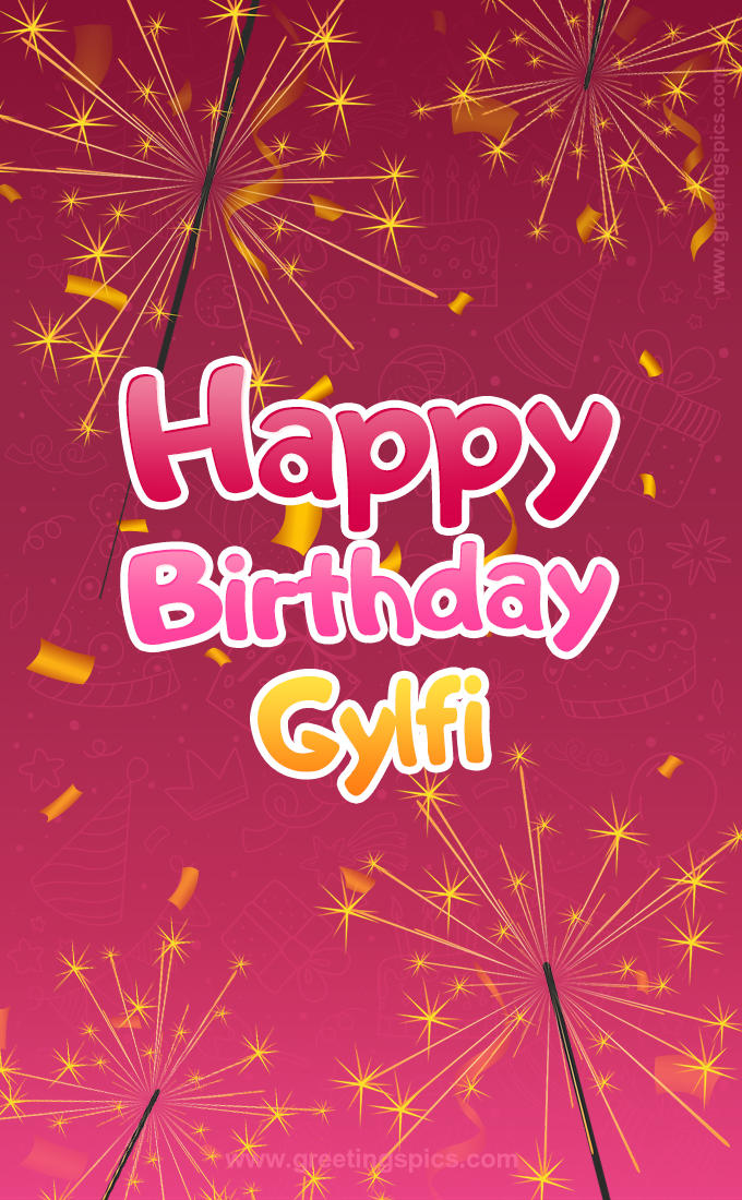 Happy Birthday Gylfi Image with sparklers (tall rectangle shape picture)