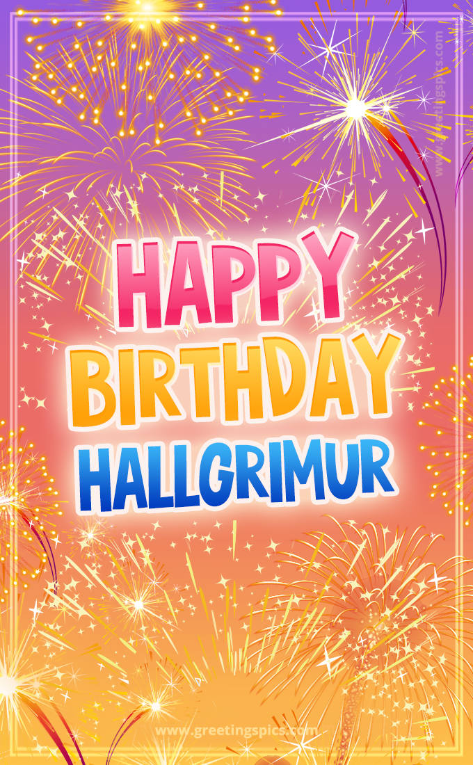 Happy Birthday Hallgrimur Picture with fireworks (tall rectangle shape picture)