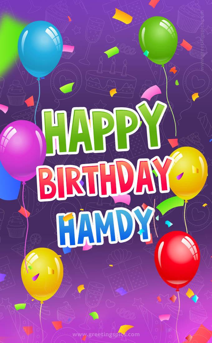 Happy Birthday Hamdy Festive Greeting Card (tall rectangle shape picture)