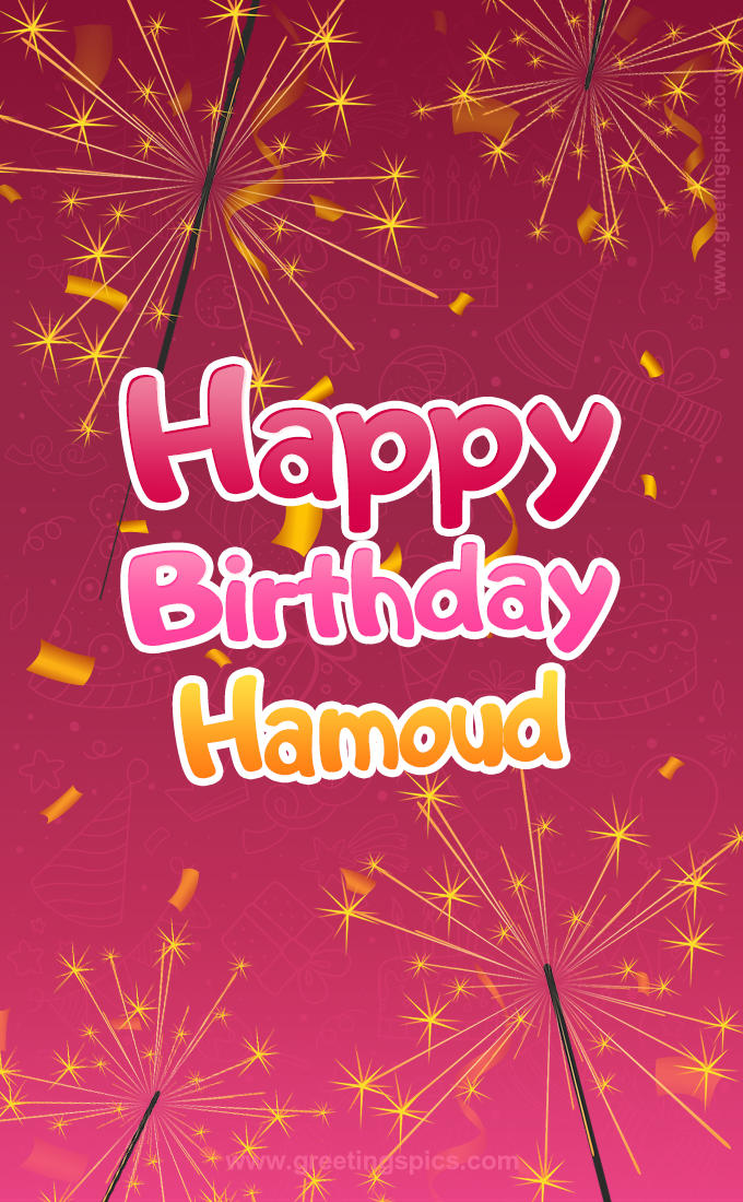 Happy Birthday Hamoud Image with sparklers (tall rectangle shape picture)