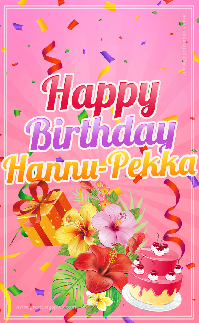 Beautiful Birthday Card for Hannu-Pekka with pink background (tall rectangle shape picture)