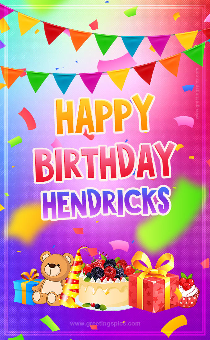 Bright card with Wishes for a Happy Birthday for Hendricks (tall rectangle shape picture)