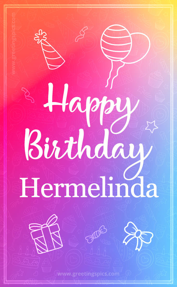 Colorful Happy Birthday Card For Hermelinda (tall rectangle shape picture)