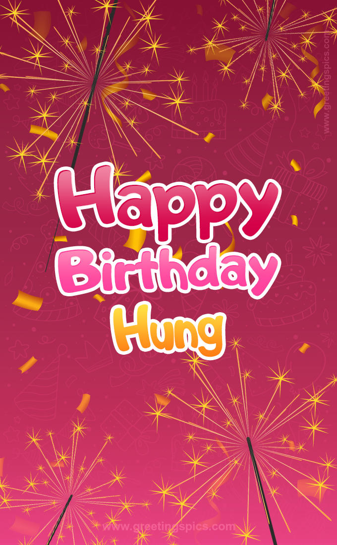 Happy Birthday Hung Image with sparklers (tall rectangle shape picture)