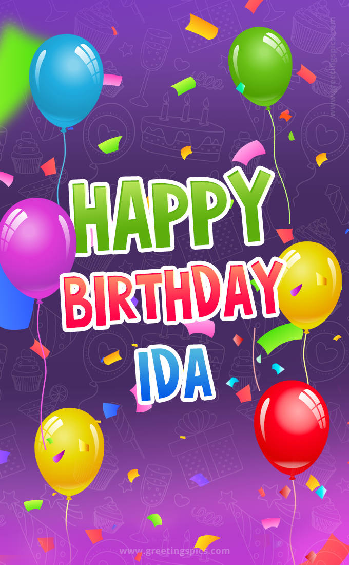 Happy Birthday Ida Festive Greeting Card (tall rectangle shape picture)