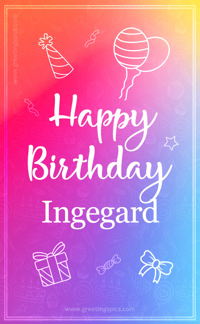 Colorful Happy Birthday Card For Ingegard (tall rectangle shape picture)