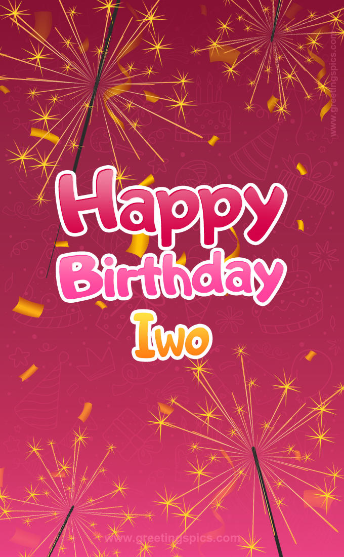 Happy Birthday Iwo Image with sparklers (tall rectangle shape picture)