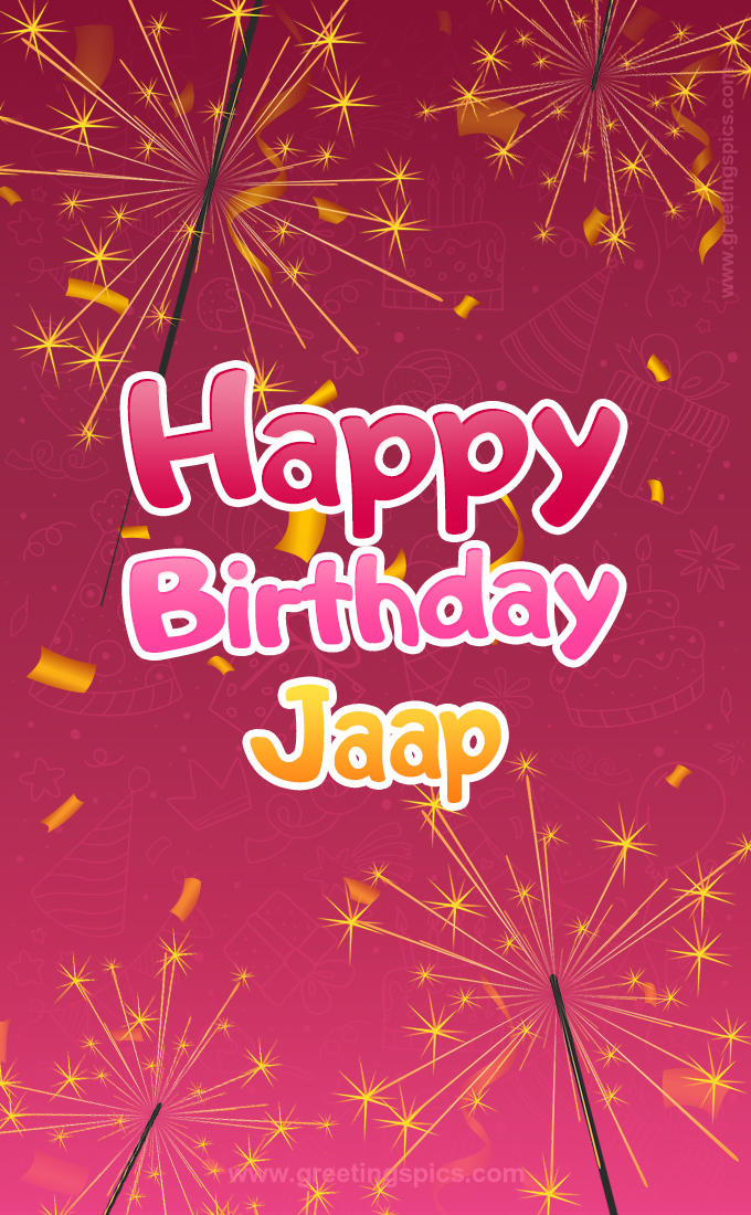 Happy Birthday Jaap Image with sparklers (tall rectangle shape picture)