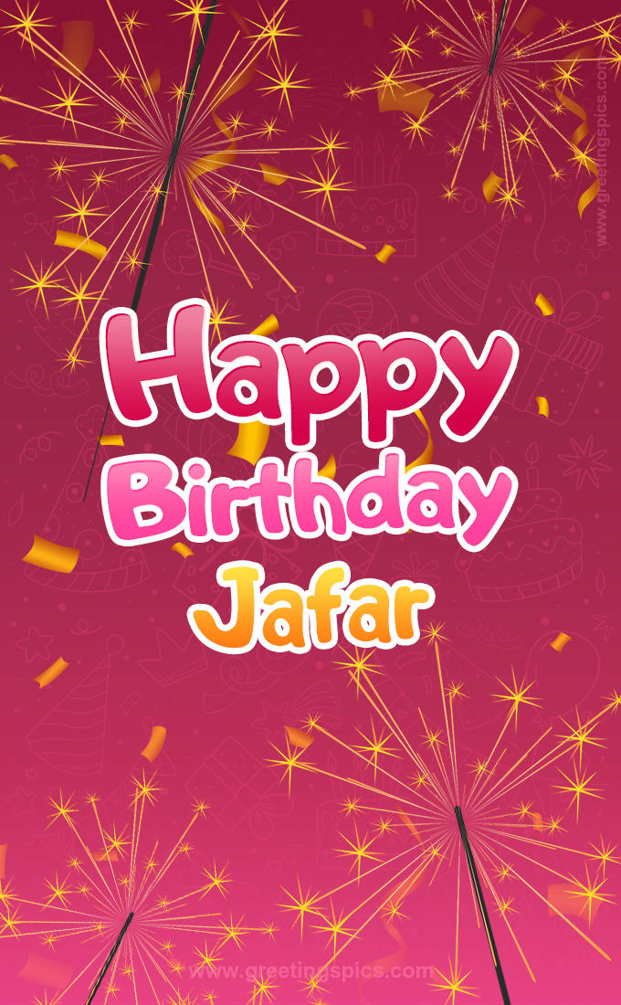 Happy Birthday Jafar Image with sparklers (tall rectangle shape picture)