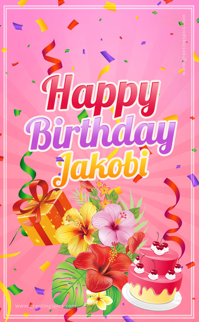 Beautiful Birthday Card for Jakobi with pink background (tall rectangle shape picture)