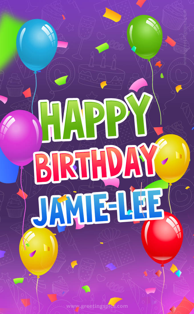 Happy Birthday Jamie-Lee Festive Greeting Card (tall rectangle shape picture)