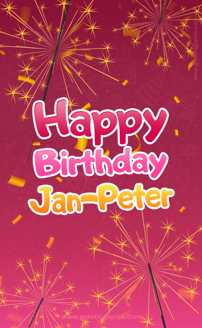 Happy Birthday Jan-Peter Image with sparklers (tall rectangle shape picture)