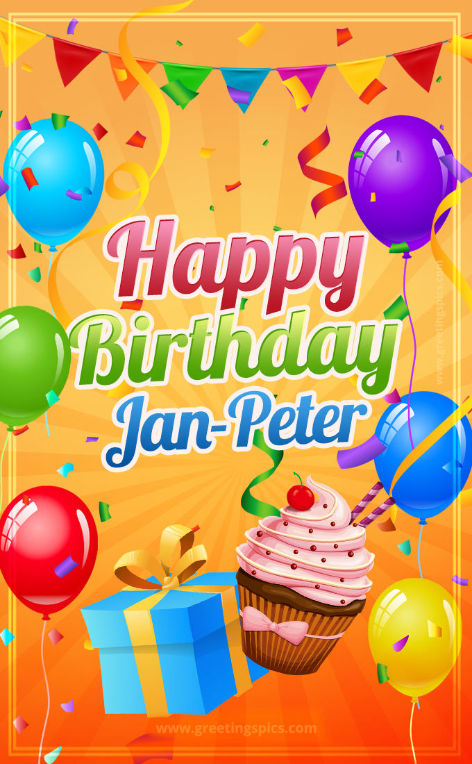 Happy Birthday Jan-Peter eCard with gift box and cupcake (tall rectangle shape picture)