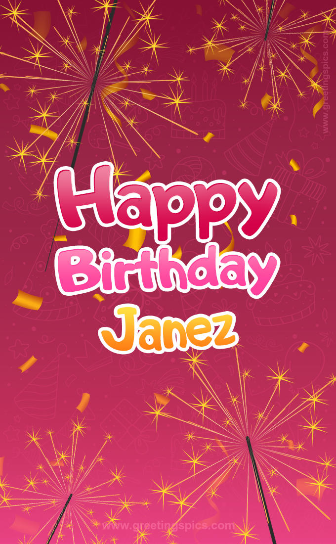 Happy Birthday Janez Image with sparklers (tall rectangle shape picture)