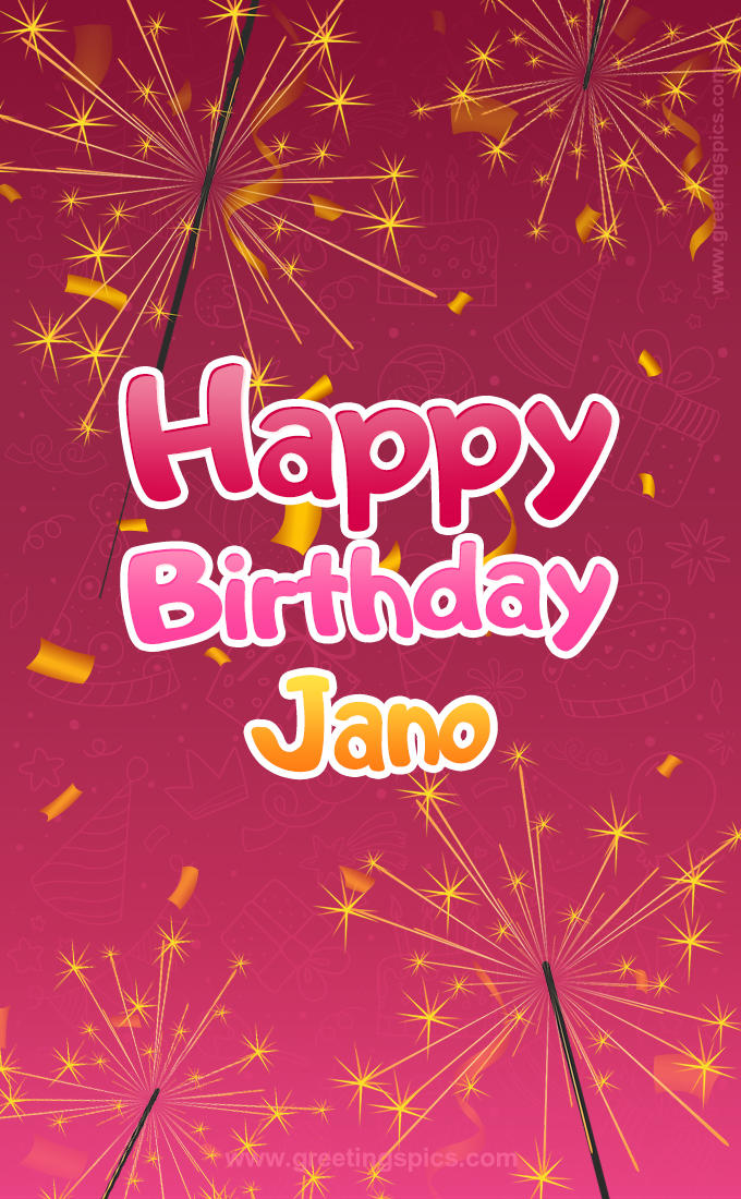 Happy Birthday Jano Image with sparklers (tall rectangle shape picture)