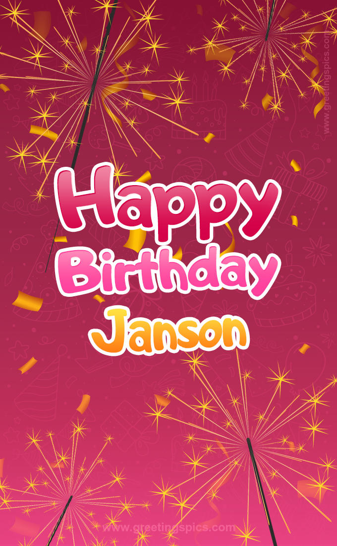 Happy Birthday Janson Image with sparklers (tall rectangle shape picture)
